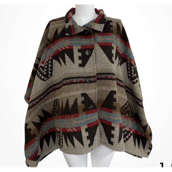 Thread & Supply Womens Multicolor Southwestern Aztec Poncho Shawl XS/S - Picture 3 of 7